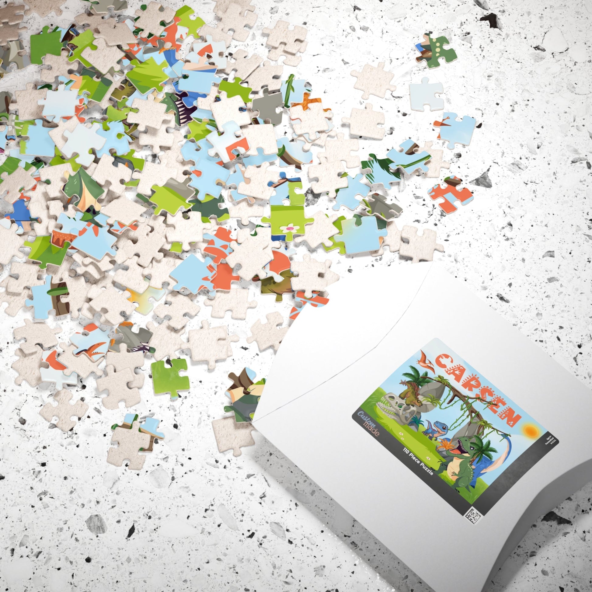 110-Piece Personalized Jurassic Dinosaur Scene Puzzle – Custom Name Dino Adventure Jigsaw Affordable ABA Materials