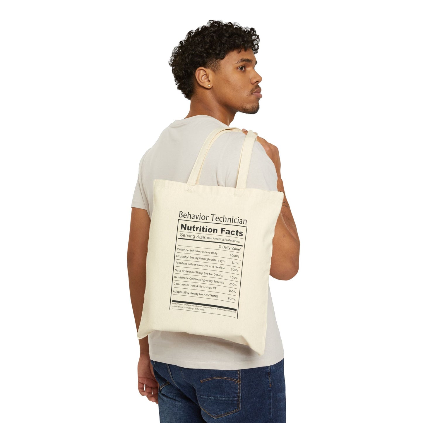 Behavior Technician Nutrition Facts Tote Bag – Cotton Canvas - Perfect for ABA Professional Printify