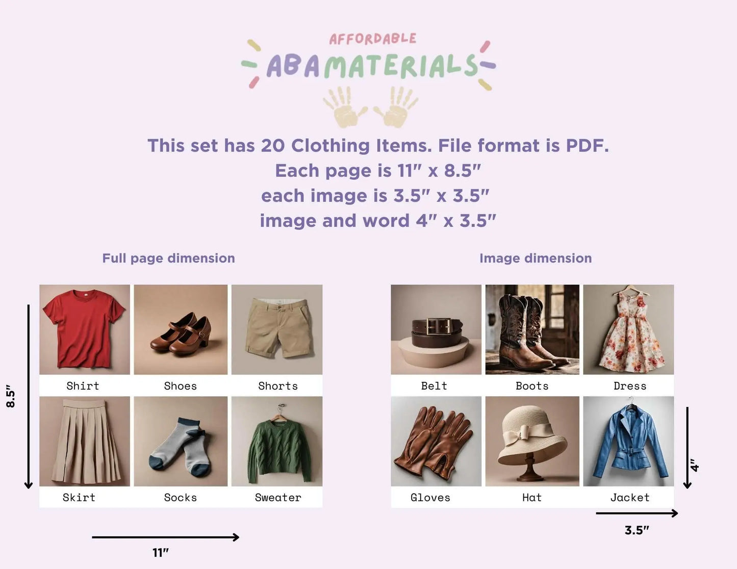 Clothing Flashcards-20 Printable Picture and Word Flash Card Set Affordable ABA Materials