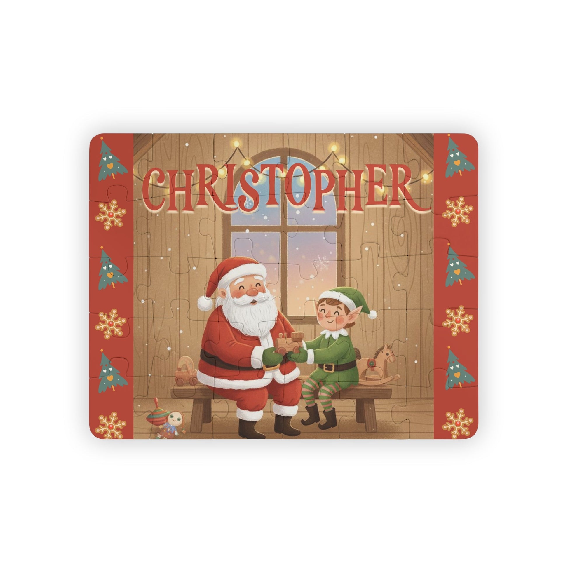 Personalized Santa’s Toy Workshop Puzzle – Custom Name Kids Christmas Jigsaw, 30-Piece Holiday Gift Printify
