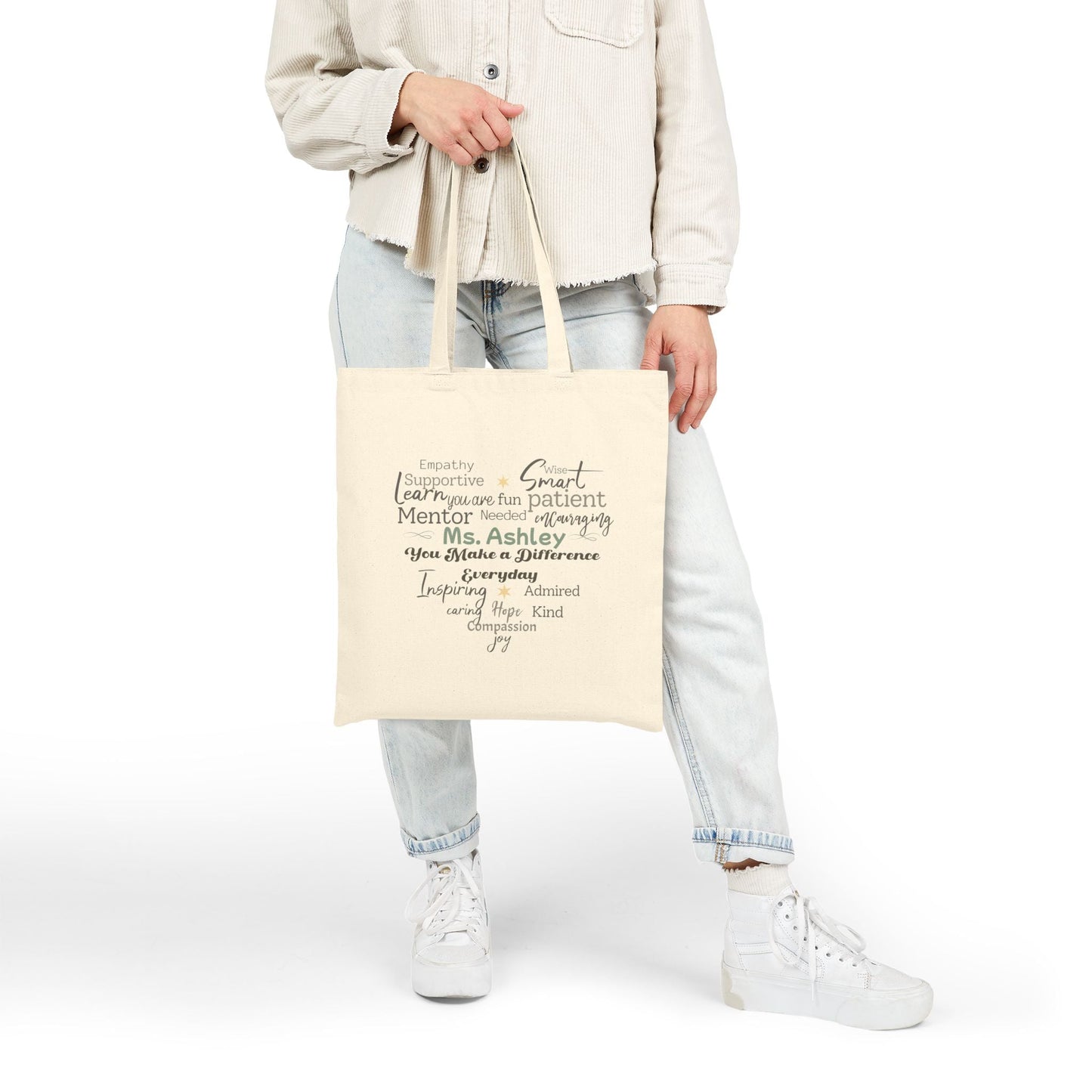 Personalized Heart Word Cloud Tote Bag – Custom Name Gift for Teachers, Mentors & Caregivers Affordable ABA Materials