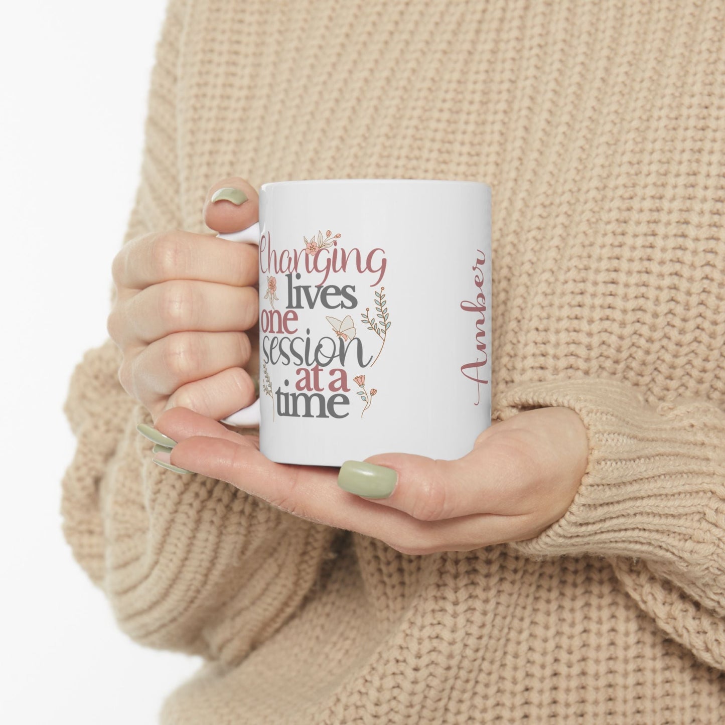 Changing Lives One Session at a Time – Personalized White Ceramic Mug, Custom Name Gift for Therapists & Educators Affordable ABA Materials