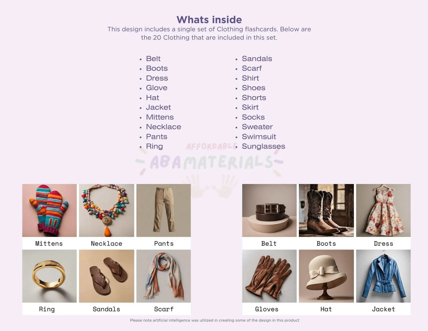 Clothing Flashcards-20 Printable Picture and Word Flash Card Set Affordable ABA Materials
