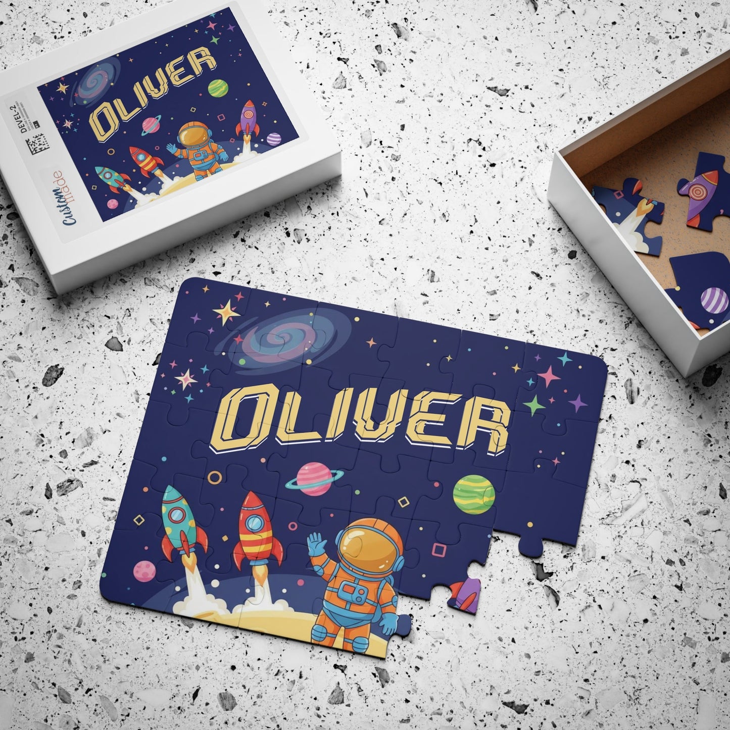 Space Explorer Personalized Kids Puzzle – Custom Name Astronaut Jigsaw with Rockets and Planets Affordable ABA Materials