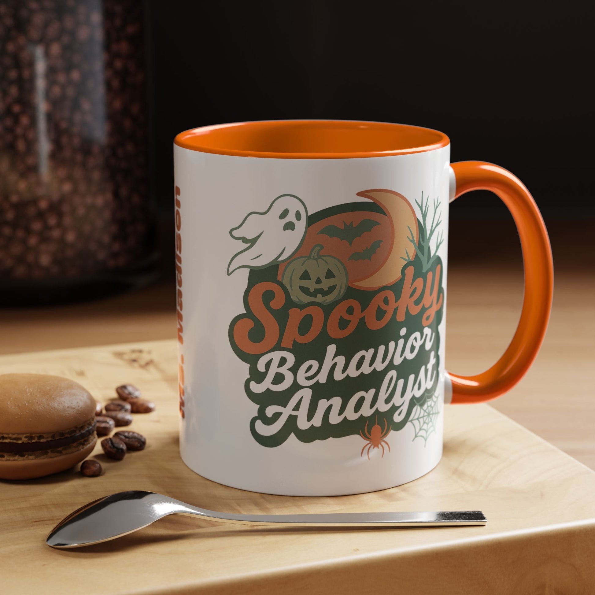 Personalized Spooky Behavior Analyst Accent Mug – Custom Name Coffee Cup, 11oz & 15oz, 4 Colors Affordable ABA Materials