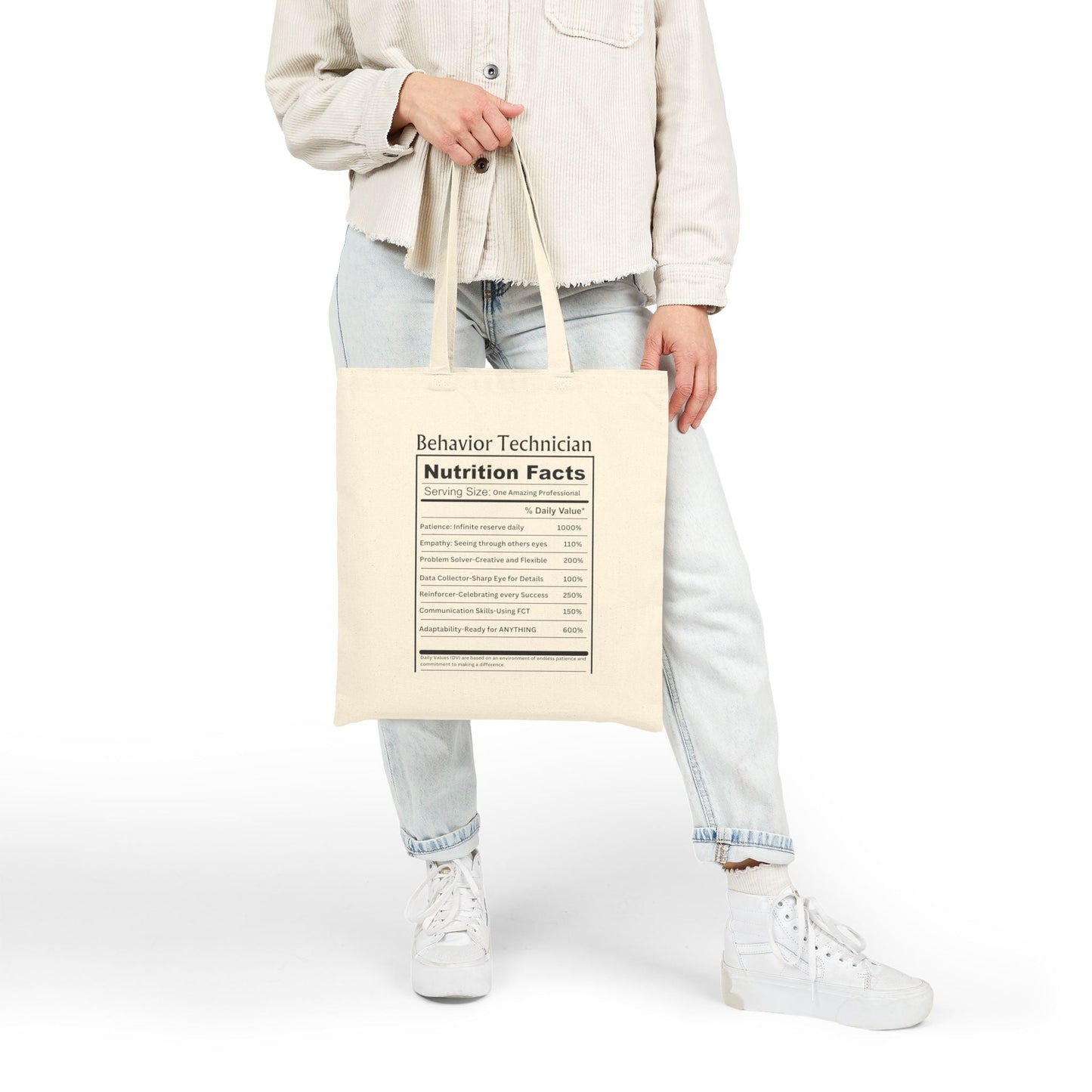 Behavior Technician Nutrition Facts Tote Bag – Cotton Canvas - Perfect for ABA Professional Printify