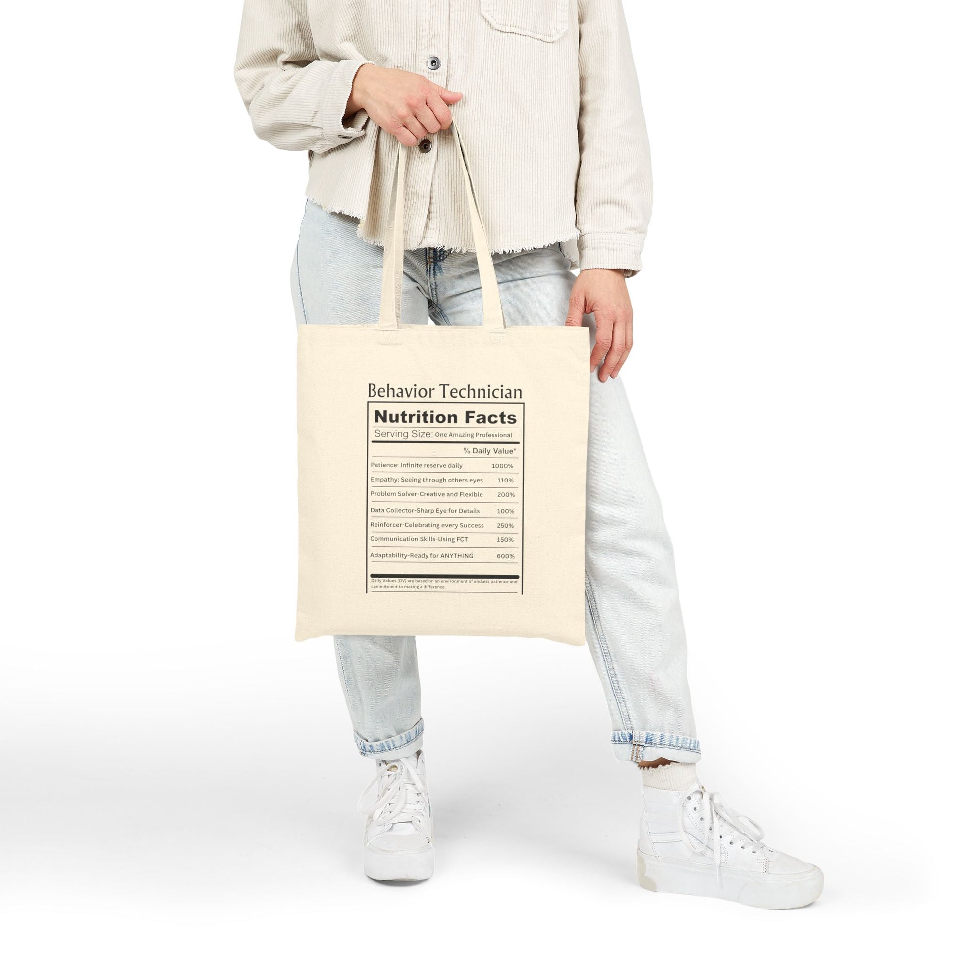 Behavior Technician Nutrition Facts Tote Bag – Cotton Canvas - Perfect for ABA Professional Printify