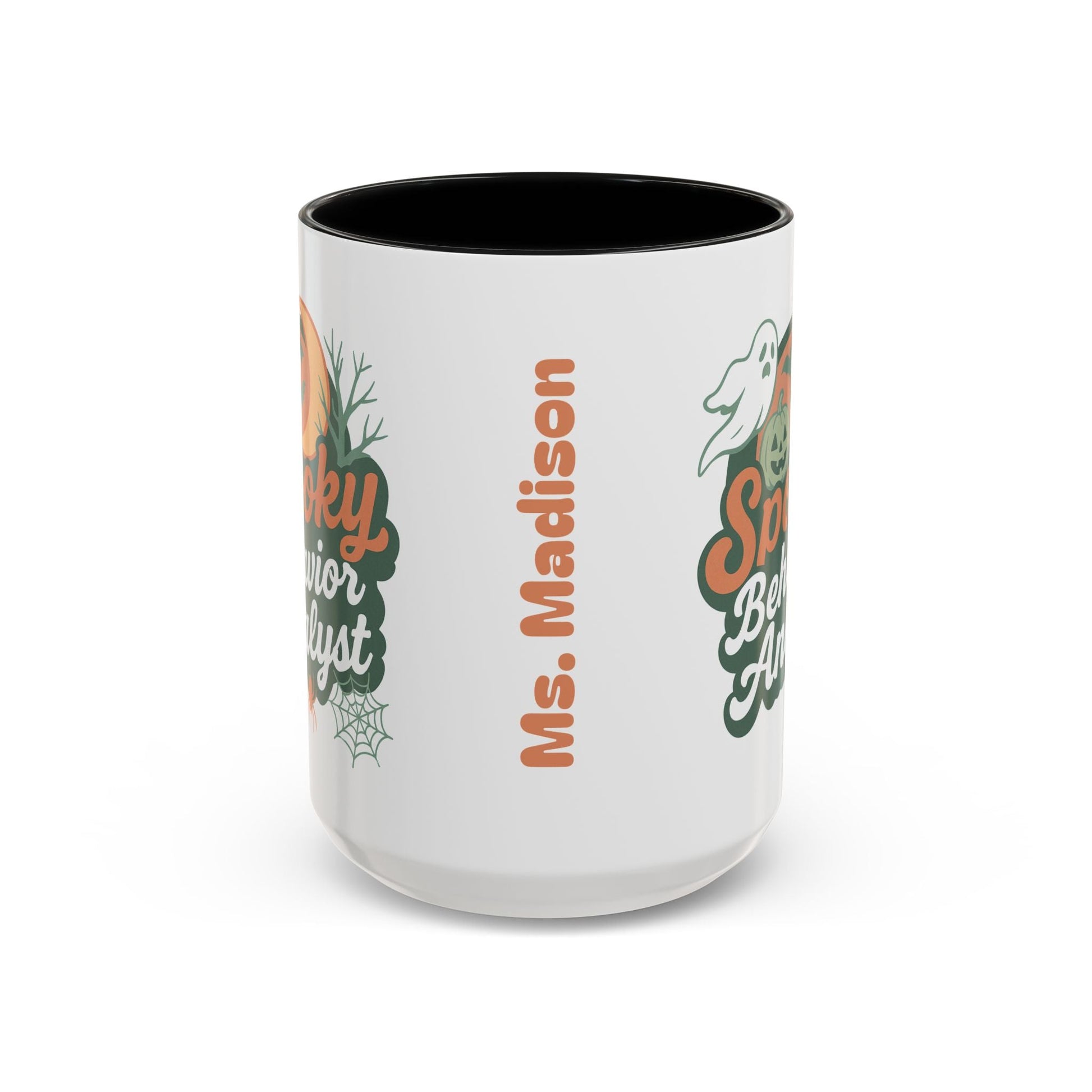 Personalized Spooky Behavior Analyst Accent Mug – Custom Name Coffee Cup, 11oz & 15oz, 4 Colors Affordable ABA Materials