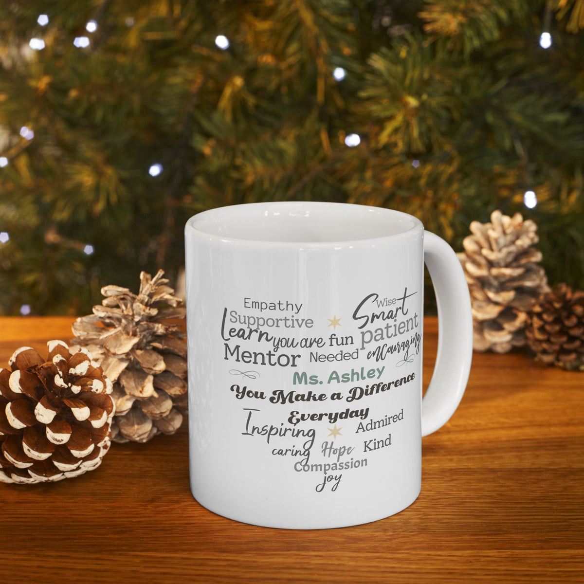 Custom Heart Word Cloud Mug – Personalized Name Gift for Mentors, Teachers & Caregivers Printify