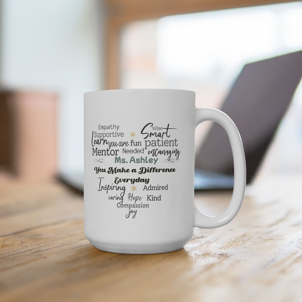 Custom Heart Word Cloud Mug – Personalized Name Gift for Mentors, Teachers & Caregivers Printify