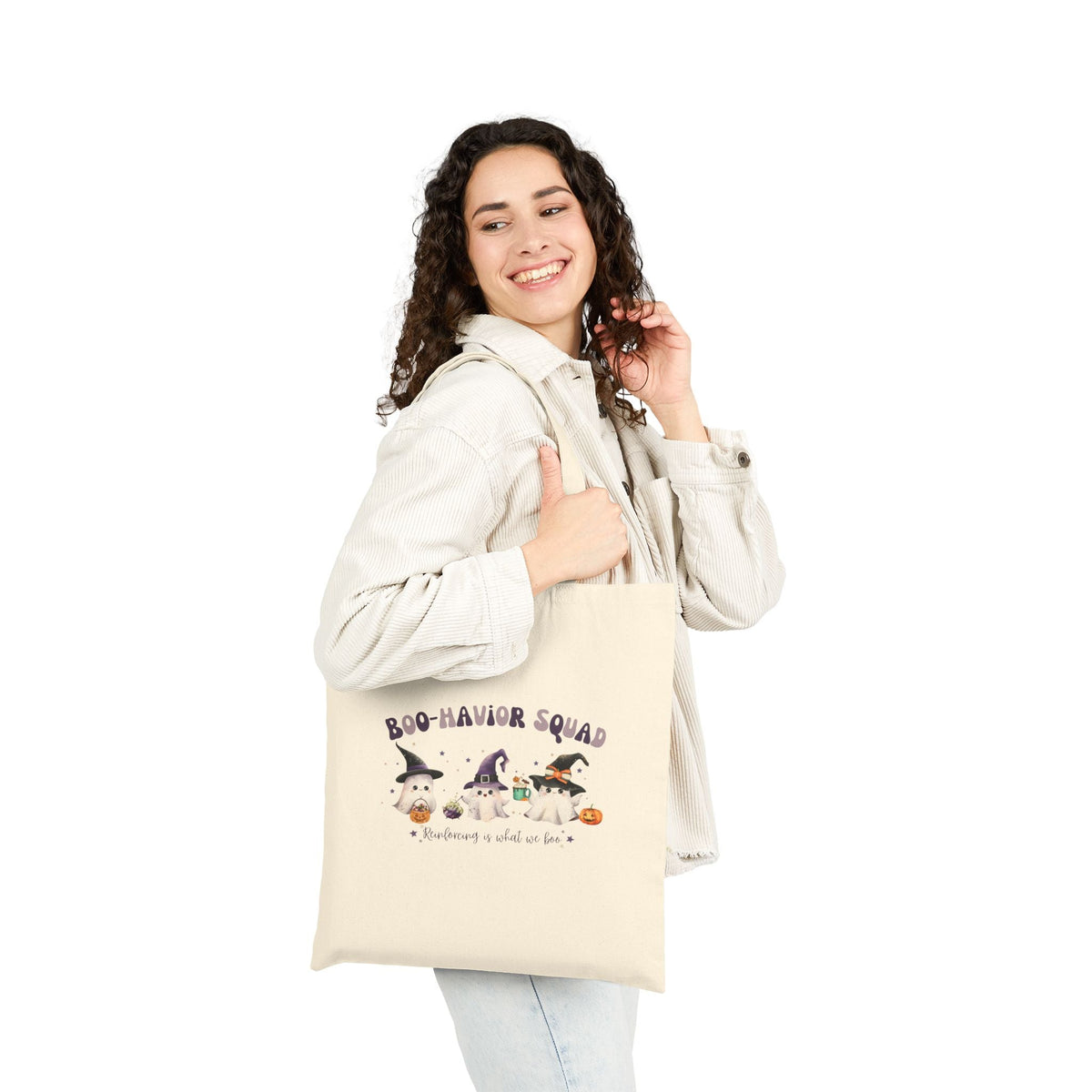 Personalized Boo-Havior Squad Halloween Tote Bag for ABA Professionals – Cute Ghosts Cotton Canvas Bag Printify