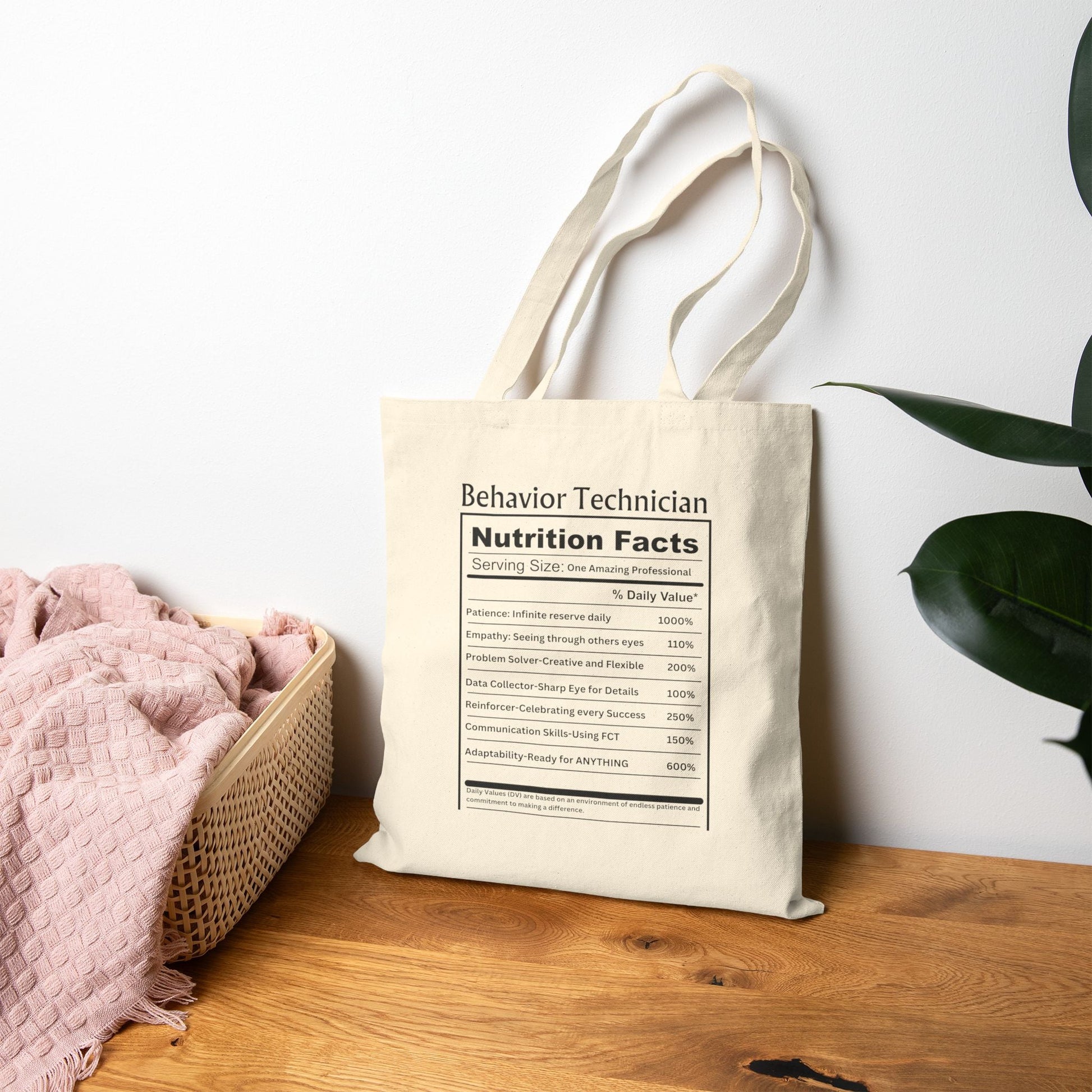 Behavior Technician Nutrition Facts Tote Bag – Cotton Canvas - Perfect for ABA Professional Printify