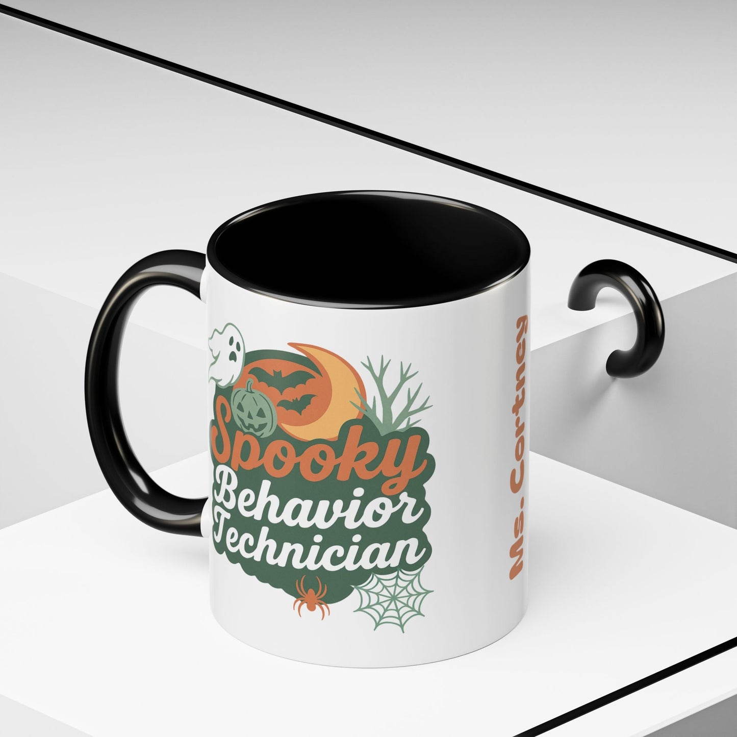 Personalized Spooky Behavior Technician Accent Mug – Custom Name Coffee Cup, 11oz & 15oz, 4 Colors Printify