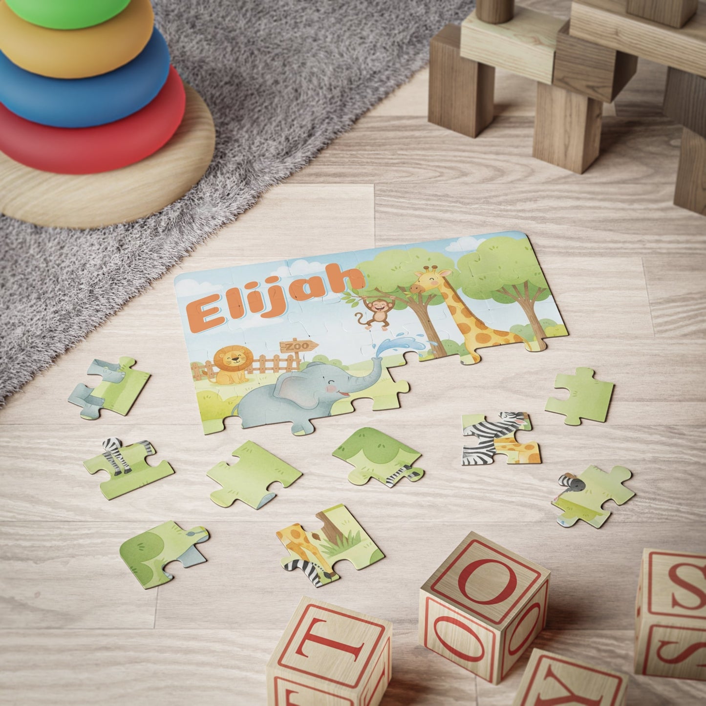 Zoo Friends Personalized Puzzle – Custom Name Animal Jigsaw for Kids Printify