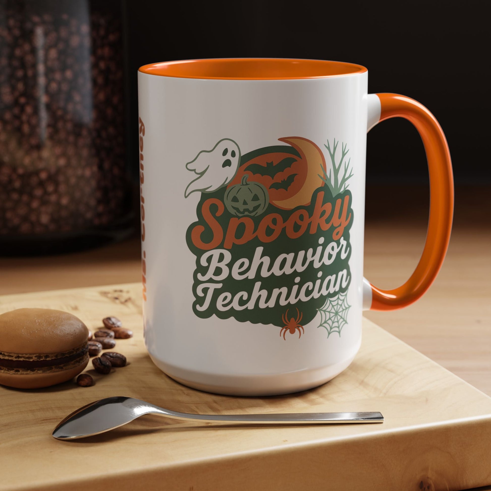 Personalized Spooky Behavior Technician Accent Mug – Custom Name Coffee Cup, 11oz & 15oz, 4 Colors Printify