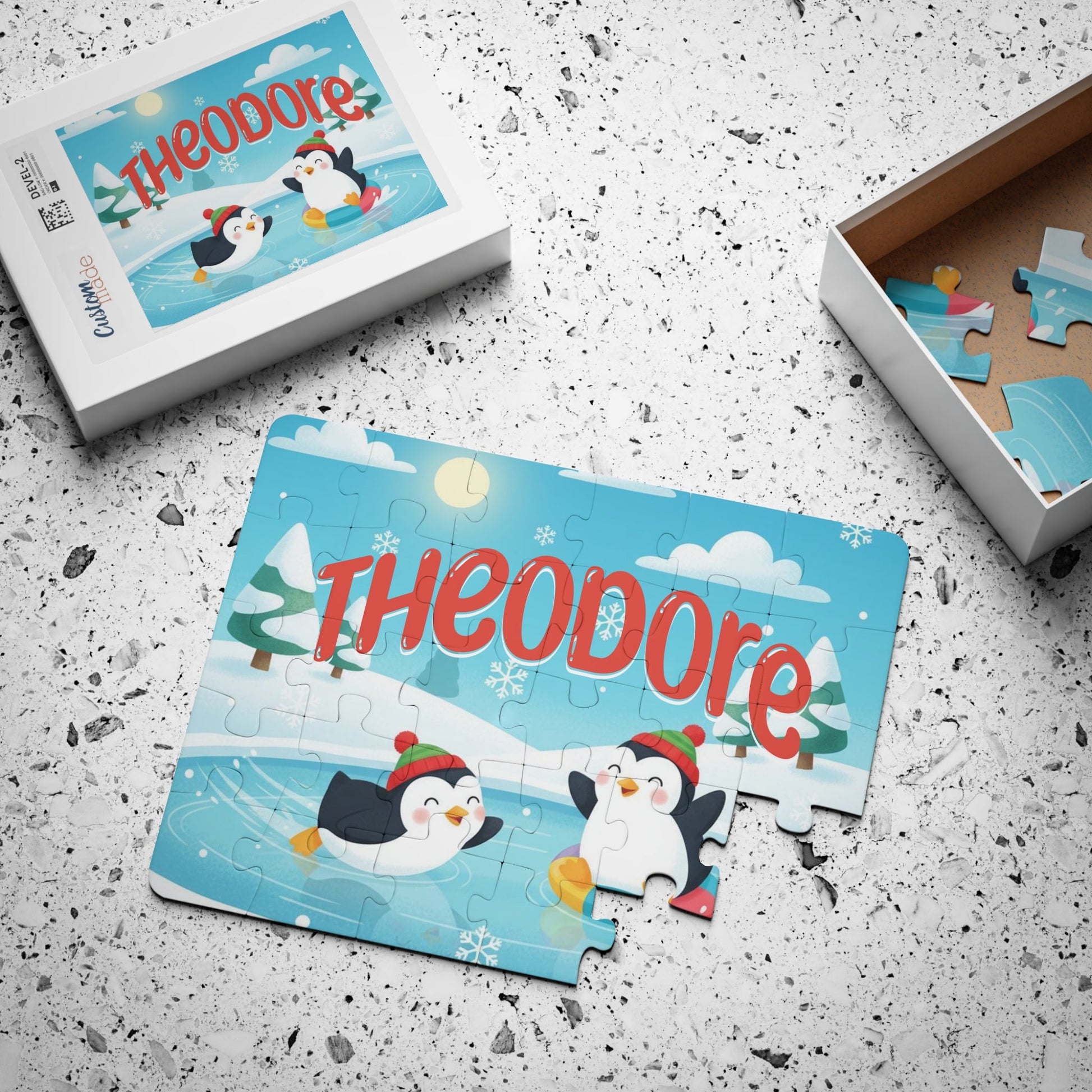 Personalized Penguin Ice Play Puzzle – Custom Name Kids Christmas Jigsaw, 30-Piece Winter or Christmas Gift Printify