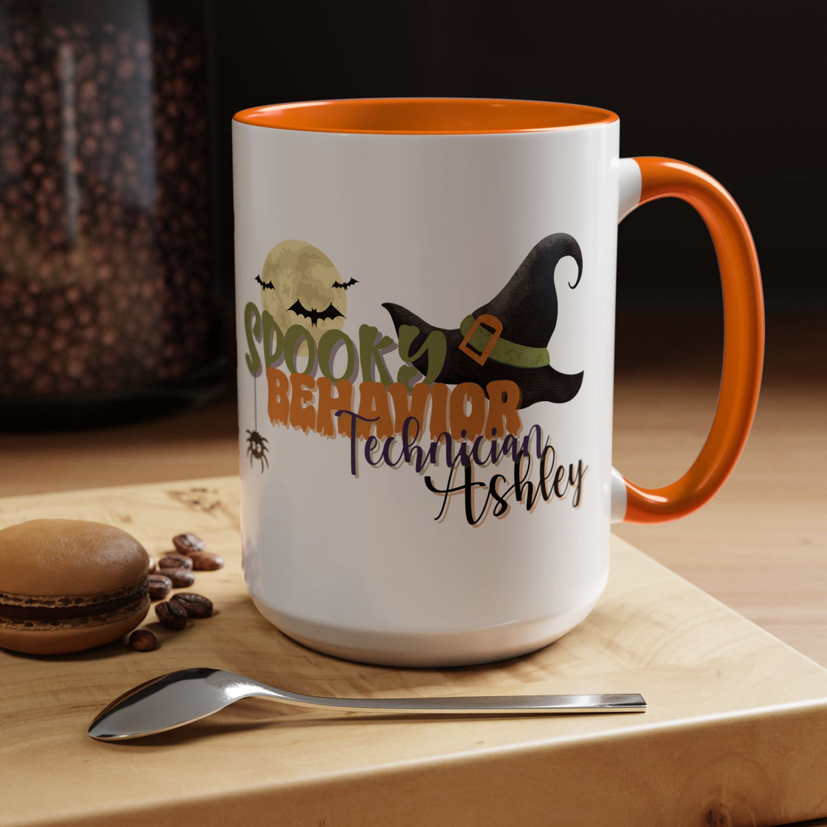 Personalized Spooky Behavior Technician Halloween Mug – Witch Hat & Moon Design – Custom ABA Accent Mug for Fall Printify
