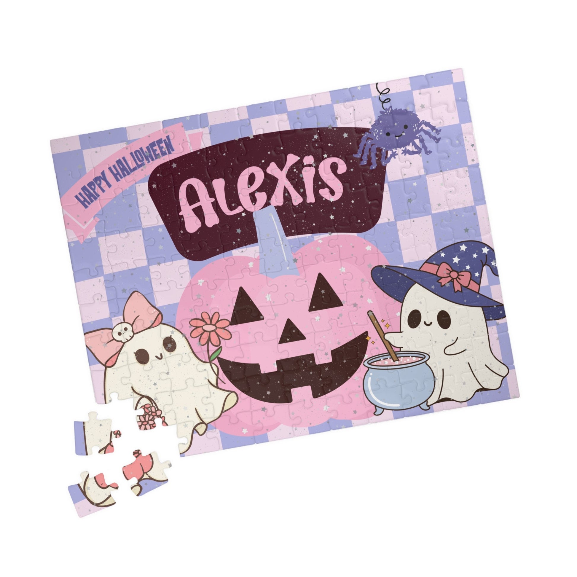 Personalized Halloween Puzzle for Girls – 110-Piece Custom Ghost & Pumpkin Jigsaw with Name Printify