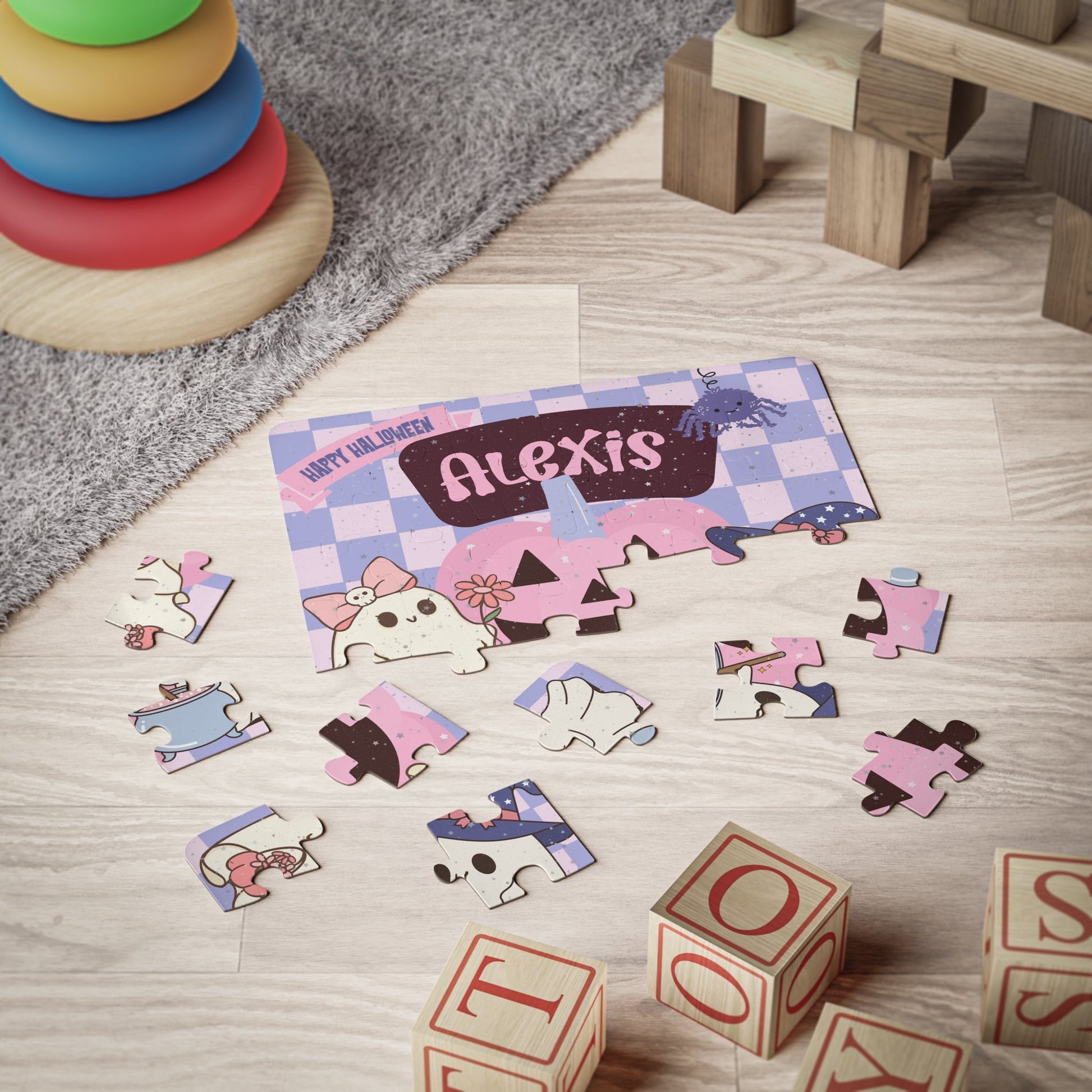 Personalized Halloween Puzzle for Kids – 30-Piece Cute Ghost & Pumpkin Custom Name Puzzle Printify