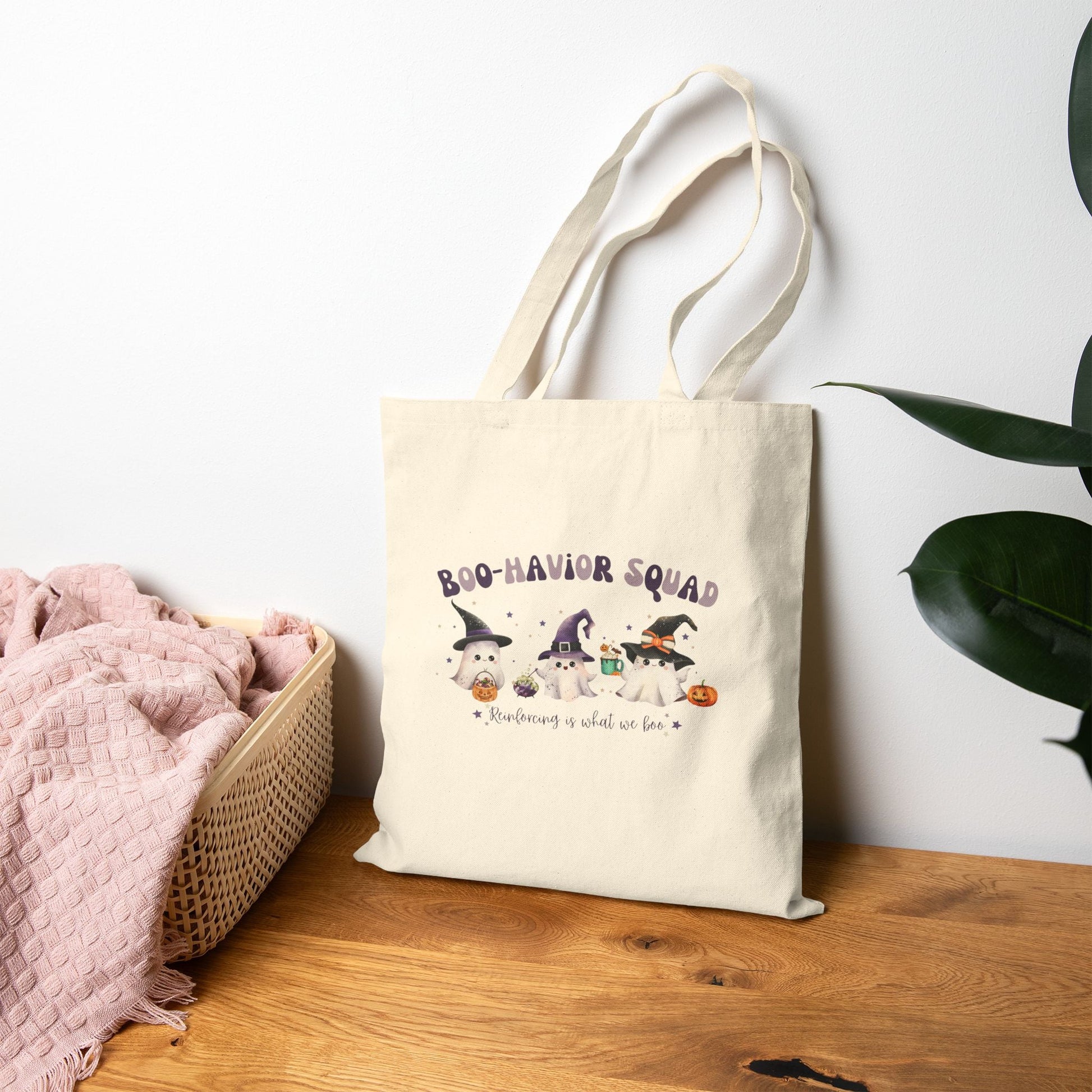 Personalized Boo-Havior Squad Halloween Tote Bag for ABA Professionals – Cute Ghosts Cotton Canvas Bag Printify