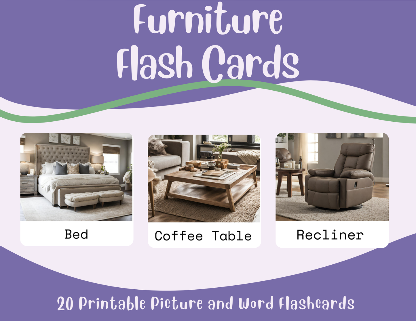 Household Furniture Flashcards-20 Printable Picture and Word Flash Card Set Affordable ABA Materials