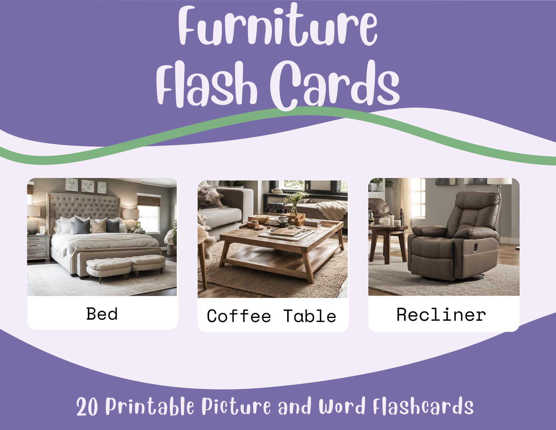 Household Furniture Flashcards-20 Printable Picture and Word Flash Card Set Affordable ABA Materials