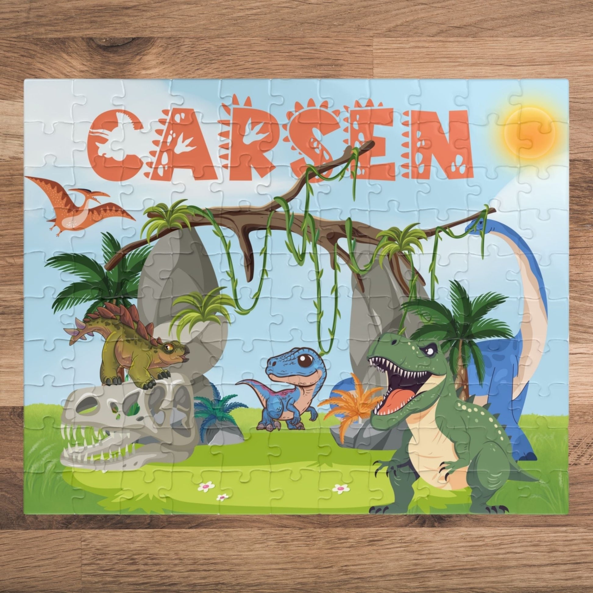110-Piece Personalized Jurassic Dinosaur Scene Puzzle – Custom Name Dino Adventure Jigsaw Affordable ABA Materials
