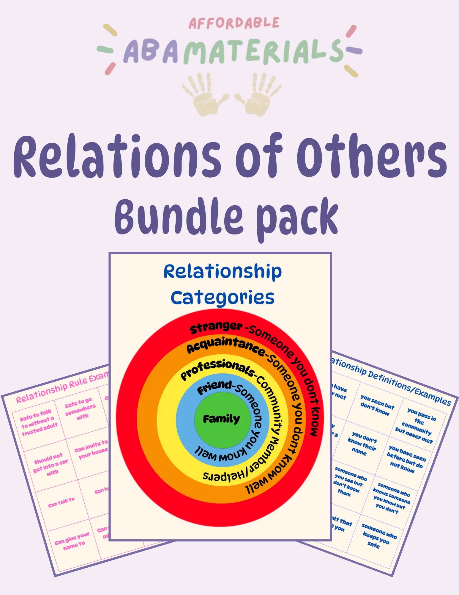 Relations of Others Printable Teaching Resource-Understanding Relationships of People in Your World Learning Pack Learn Categories of People from Family to Strangers Affordable ABA Materials