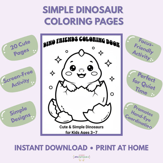 Dino Friends Printable Coloring Book – 20 Kawaii Dinosaur Pages (PDF Download) Affordable ABA Materials