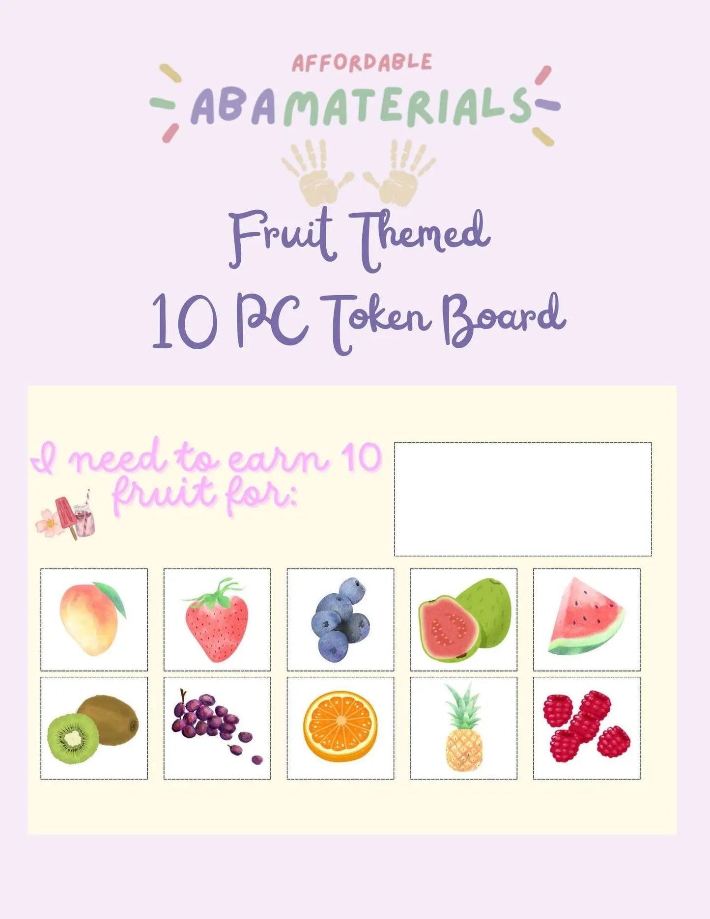Fruit Themed Token Board- Printable 10 Piece Token Economy Reward System Affordable ABA Materials