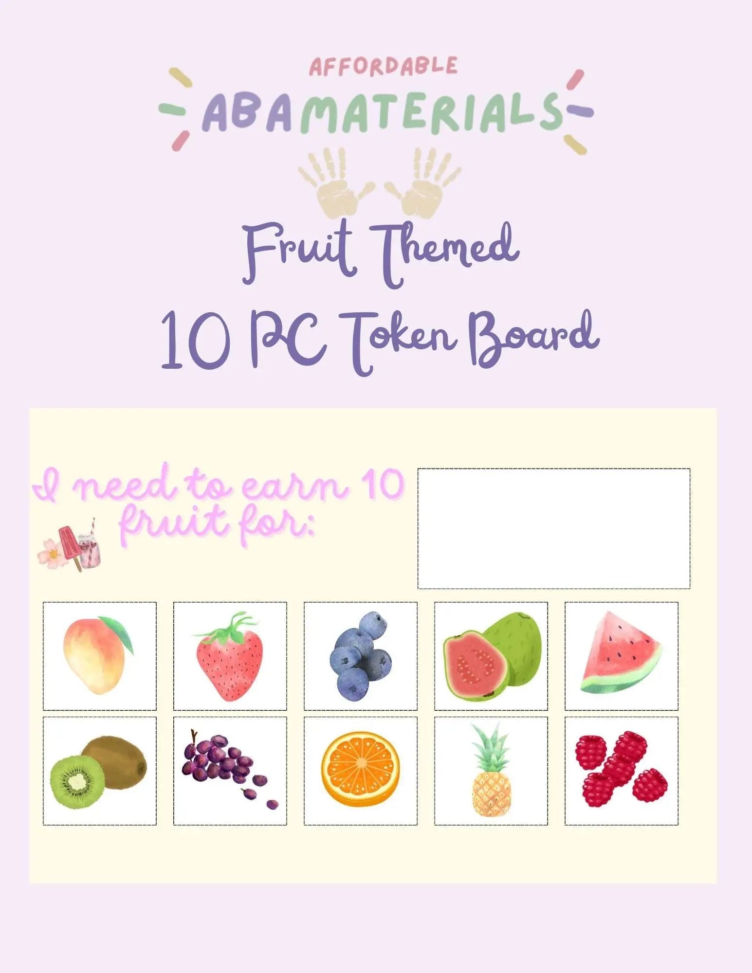 Fruit Themed Token Board- Printable 10 Piece Token Economy Reward System Affordable ABA Materials