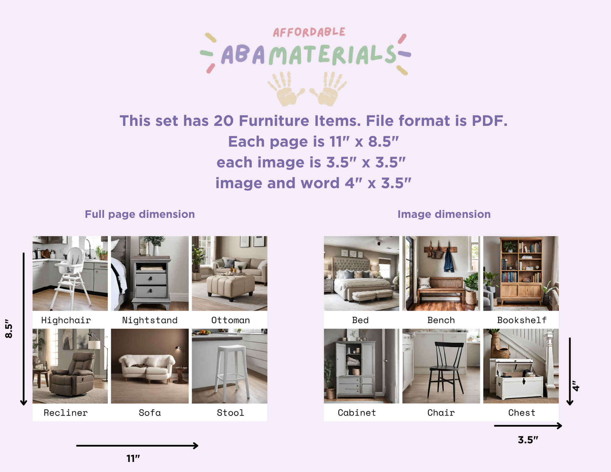 Household Furniture Flashcards-20 Printable Picture and Word Flash Card Set Affordable ABA Materials