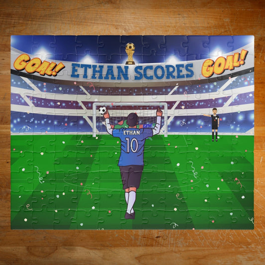 Personalized Kids Soccer Puzzle – 110-Piece Custom Name Jigsaw with Stadium Scene Printify