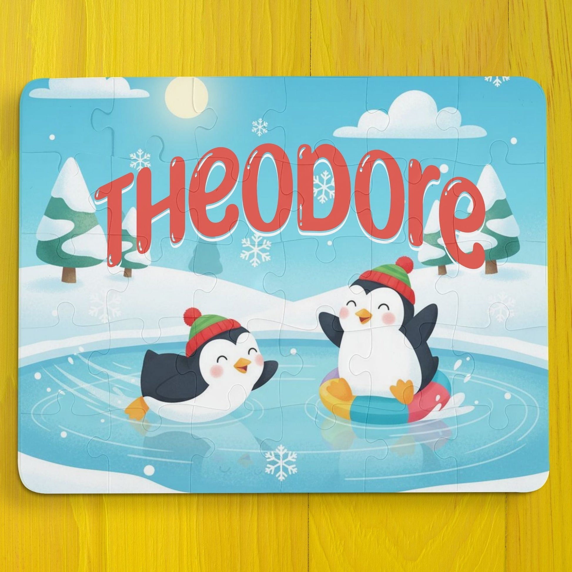 Personalized Penguin Ice Play Puzzle – Custom Name Kids Christmas Jigsaw, 30-Piece Winter or Christmas Gift Affordable ABA Materials