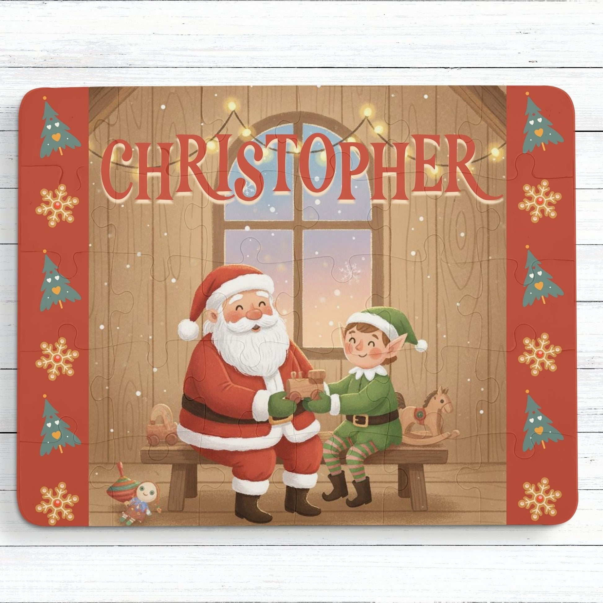 Personalized Santa’s Toy Workshop Puzzle – Custom Name Kids Christmas Jigsaw, 30-Piece Holiday Gift Printify