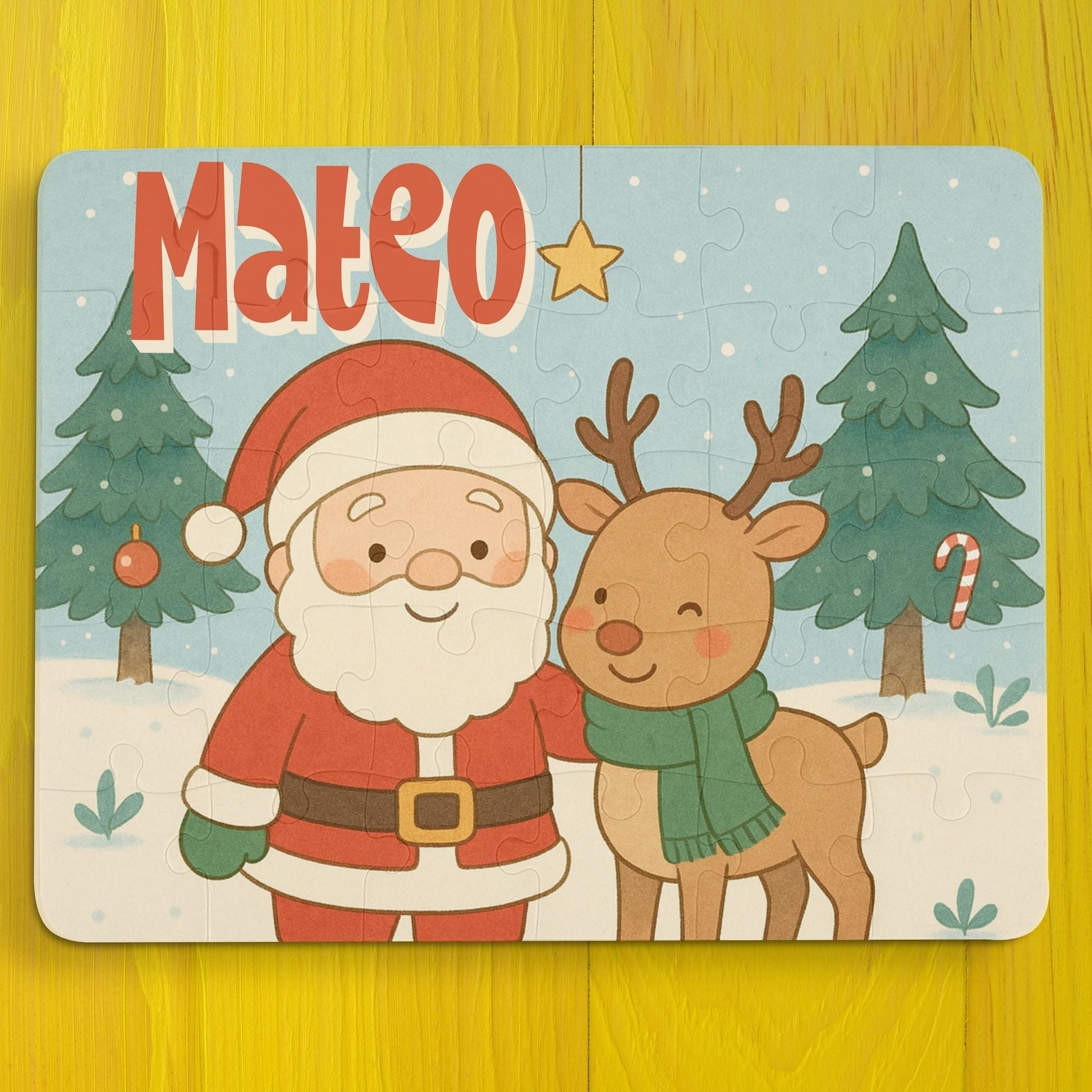 Personalized Santa & Reindeer Puzzle – Custom Name Kids Christmas Jigsaw, 30-Piece Holiday Gift Affordable ABA Materials