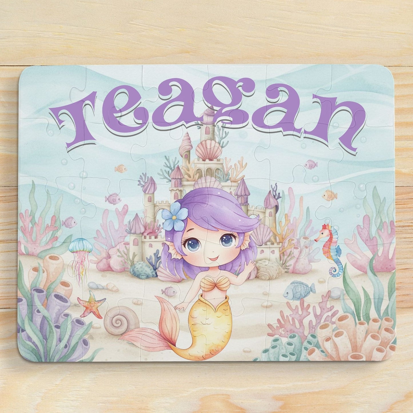 Under the Sea Personalized 30 Piece Puzzle – Custom Name Mermaid Castle Jigsaw for Kids Printify