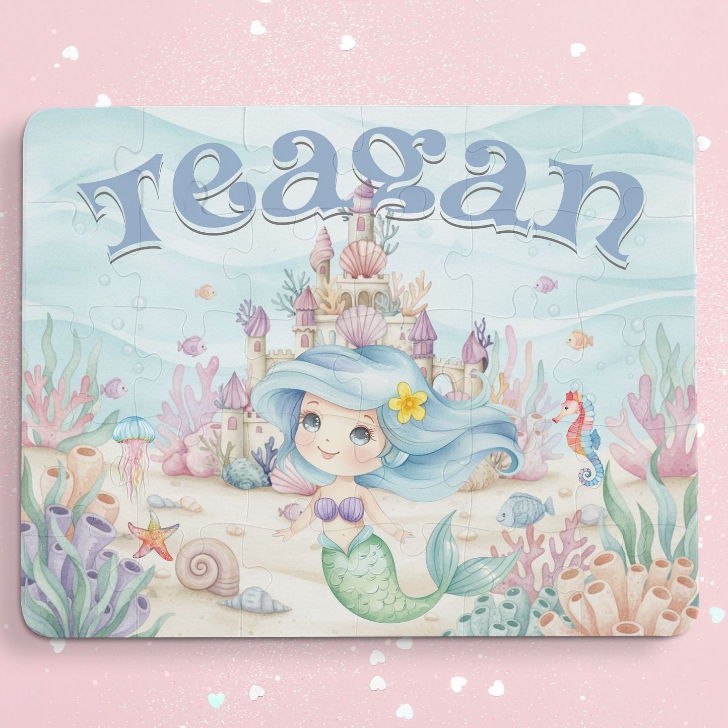 Under the Sea Personalized 30 Piece Puzzle – Custom Name Mermaid Castle Jigsaw for Kids Printify