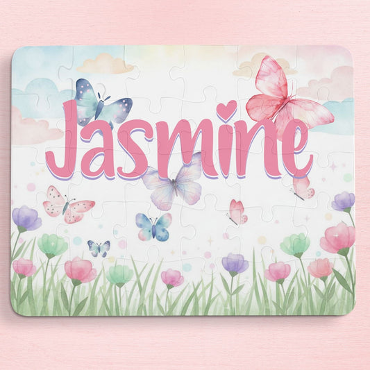 Butterfly Meadow Personalized Puzzle – Custom Name Spring Garden Jigsaw for Kids Affordable ABA Materials