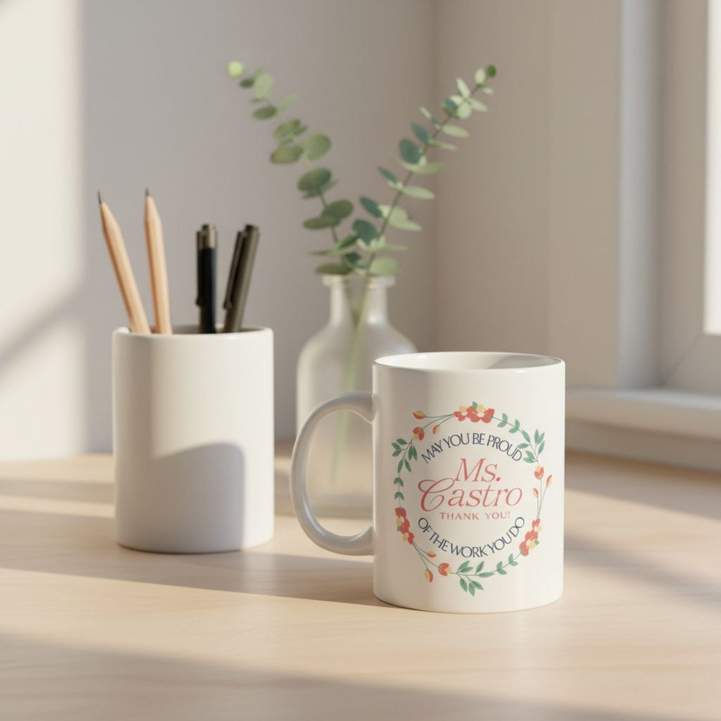 Custom Floral Name Mug “May You Be Proud of the Work You Do” Personalized Thank-You Gift Affordable ABA Materials