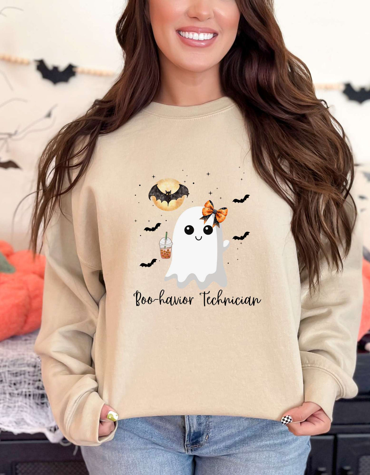 Halloween Behavior Technician Sweater-Cute Ghost Design "Boo-havior Technician" Sweatshirt