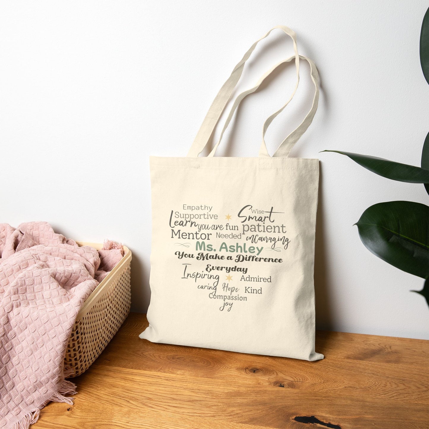 Personalized Heart Word Cloud Tote Bag – Custom Name Gift for Teachers, Mentors & Caregivers Affordable ABA Materials