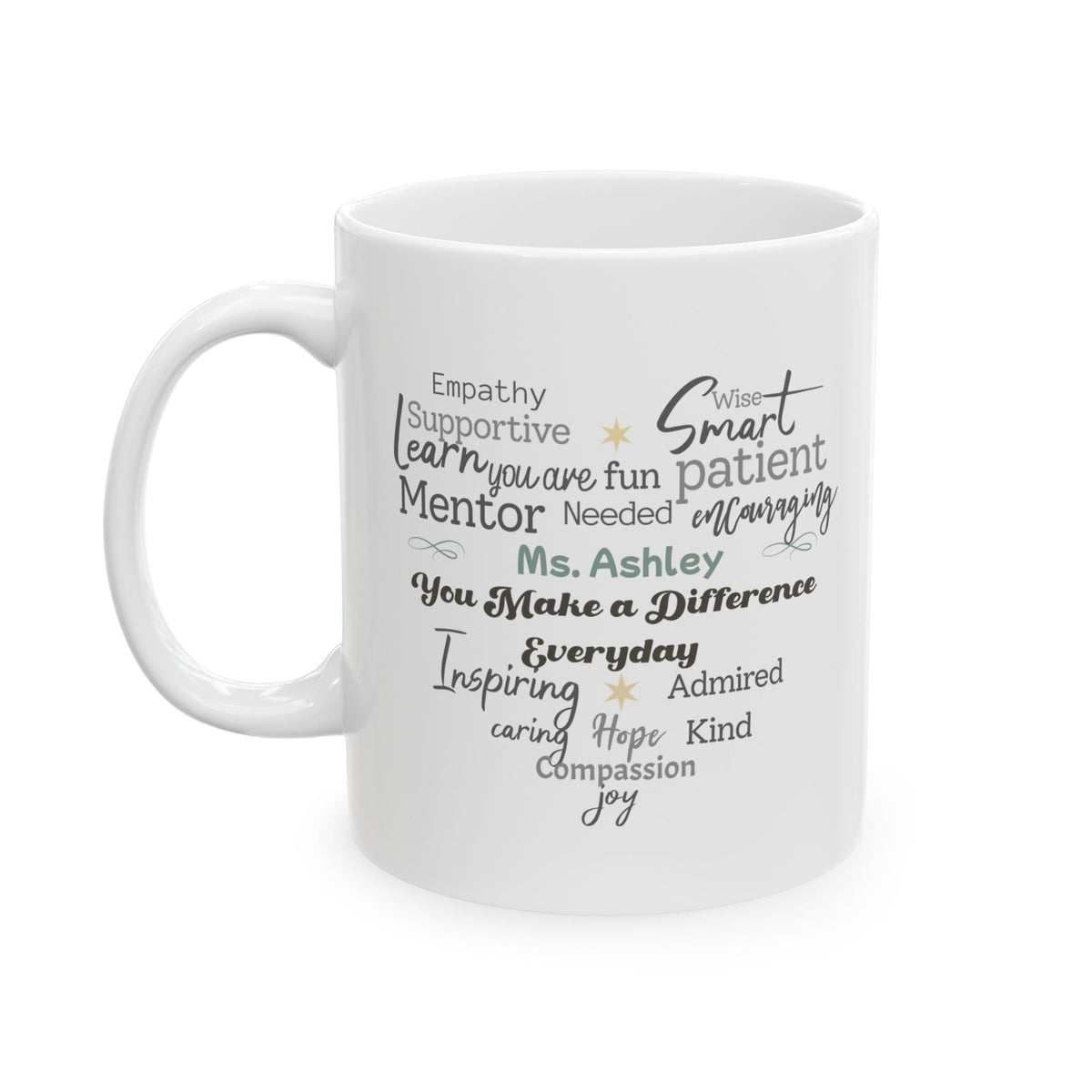 Custom Heart Word Cloud Mug – Personalized Name Gift for Mentors, Teachers & Caregivers Printify