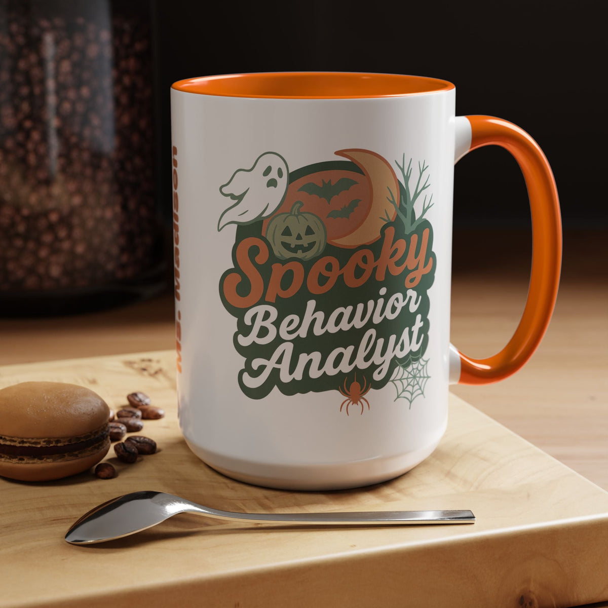 Personalized Spooky Behavior Analyst Accent Mug – Custom Name Coffee Cup, 11oz & 15oz, 4 Colors Affordable ABA Materials