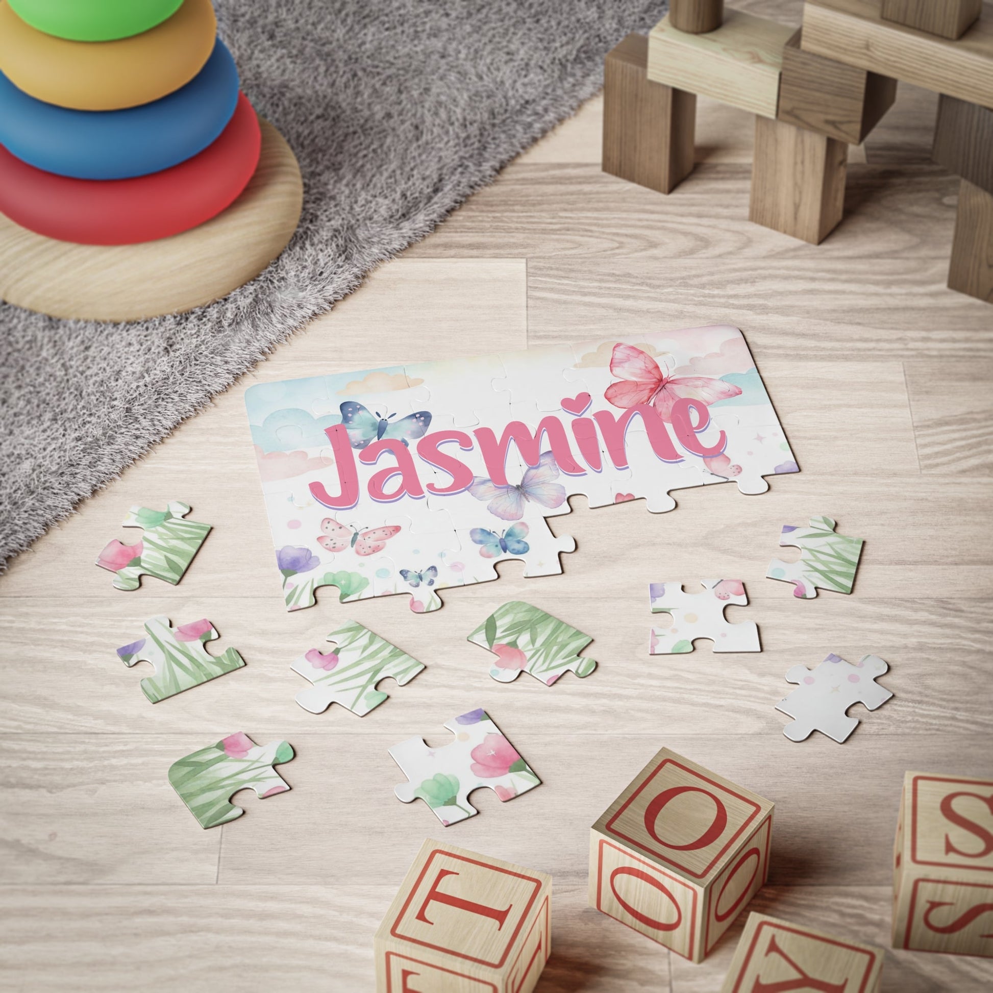 Butterfly Meadow Personalized Puzzle – Custom Name Spring Garden Jigsaw for Kids Affordable ABA Materials