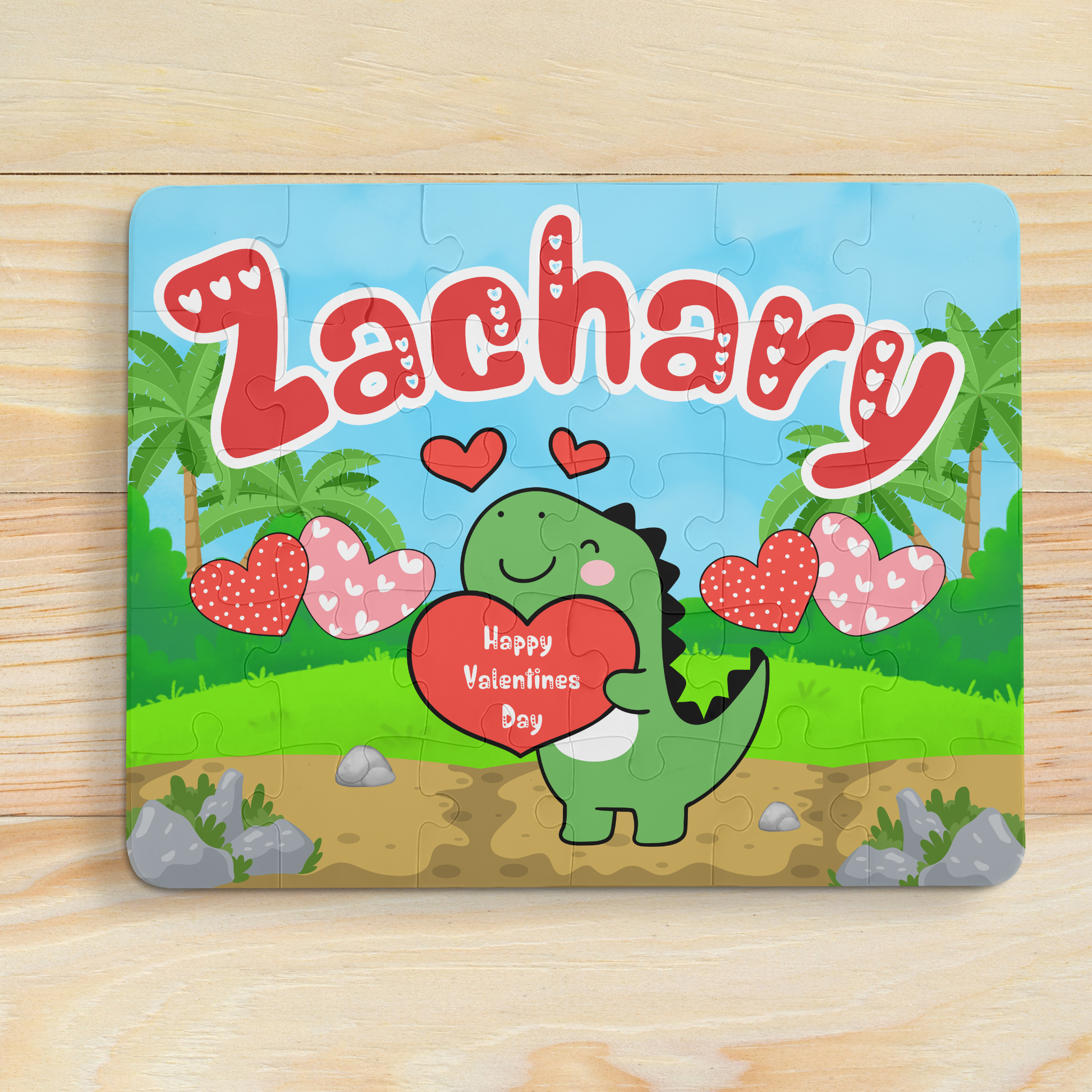 Personalized Name Dinosaur Jigsaw Puzzle - 30 Pieces - Valentine's Day Gift for Kids Printify