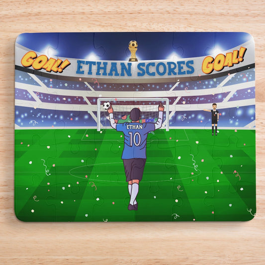 Personalized Kids Soccer Puzzle – Custom Name Jigsaw with Stadium Scene (30 Pieces) Affordable ABA Materials
