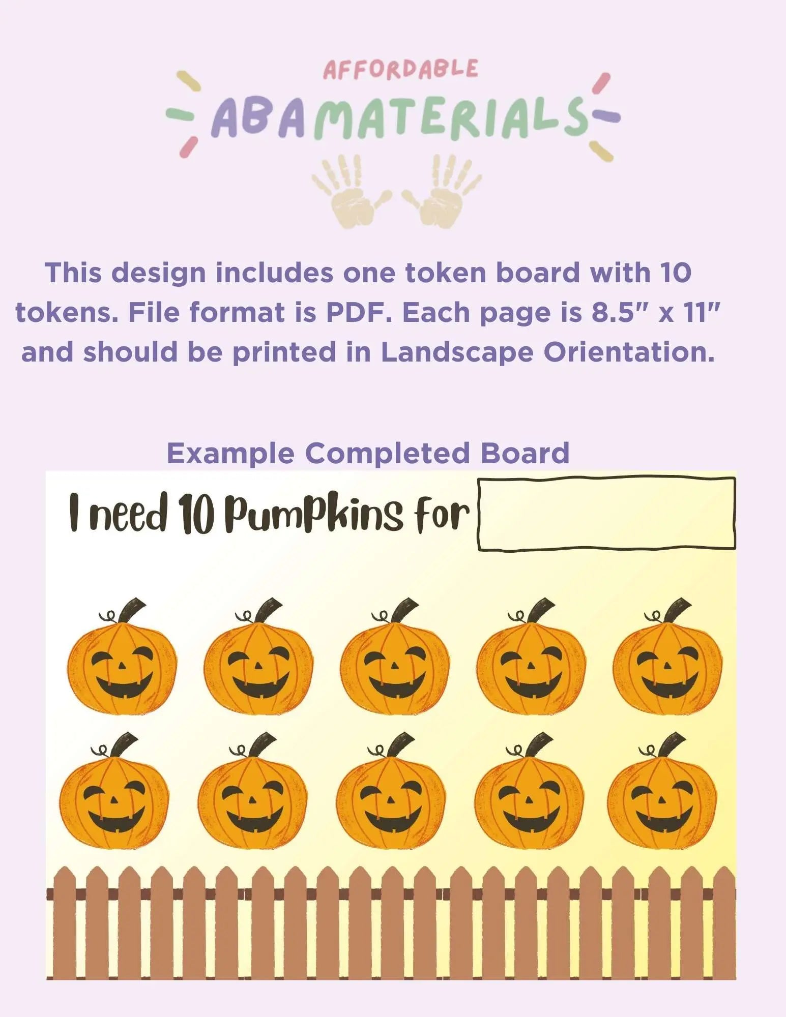 Cute Halloween Pumpkin Token Board- Printable 10 Piece Token Economy Reward System Affordable ABA Materials