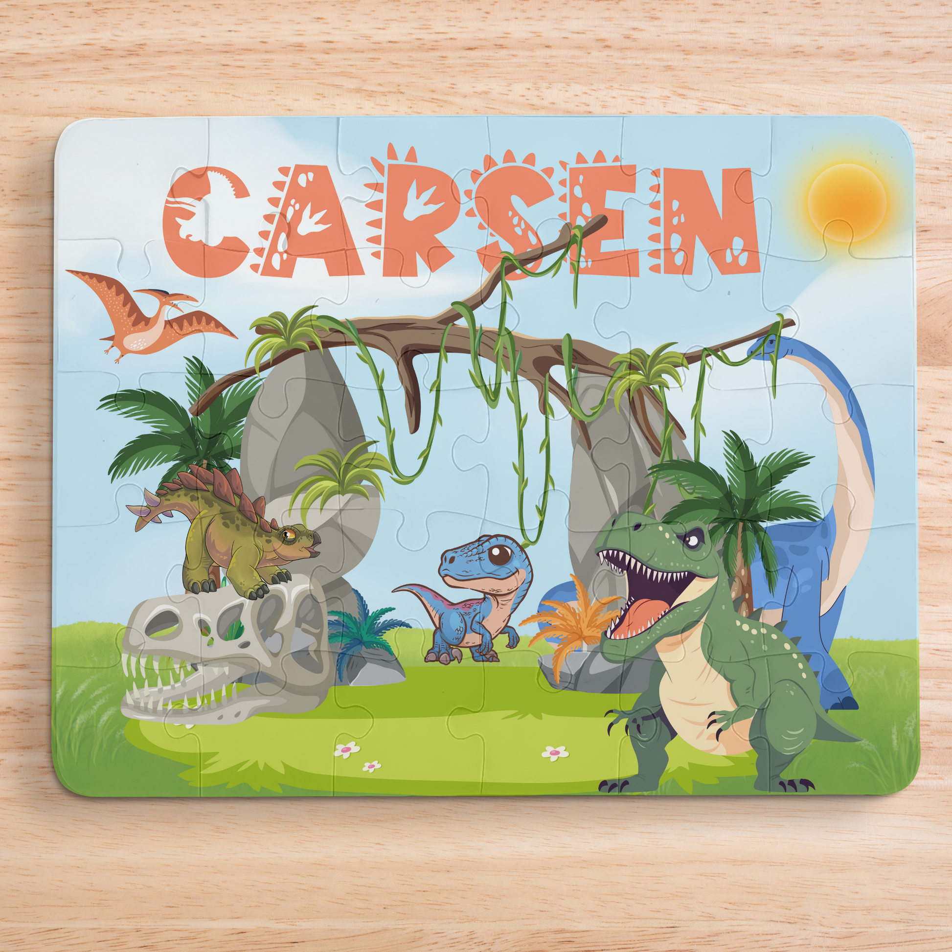 Personalized Dinosaur Puzzle for Kids – 30-Piece Custom Name Jigsaw Puzzle – Jurassic Theme Gift Printify