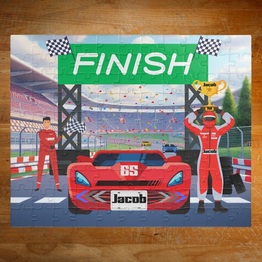 110-Piece Personalized Racecar Speedway Puzzle – Custom Name Kids Jigsaw Affordable ABA Materials